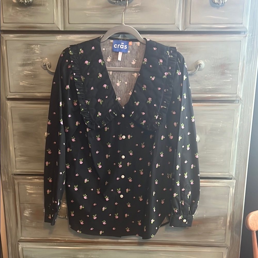 Black Floral Long Sleeve Relaxed Blouse